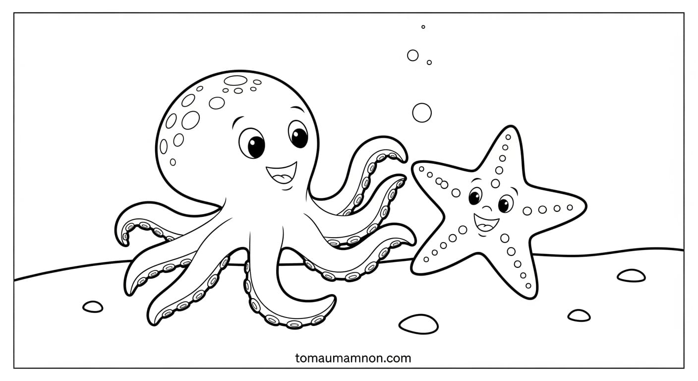 Tranh tô màu bạch tuộc đáng yêu