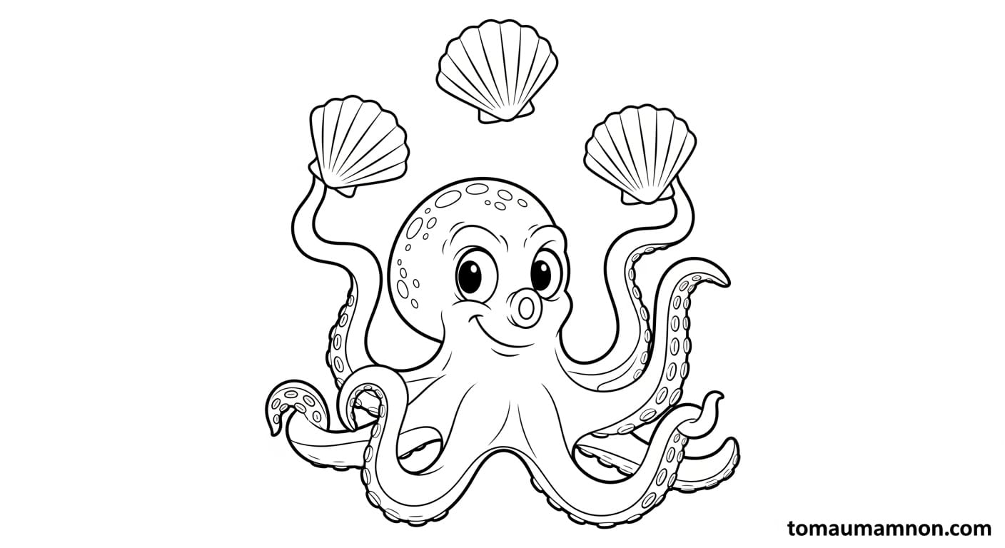 Bạch tuộc và sinh vật biển để tô màu