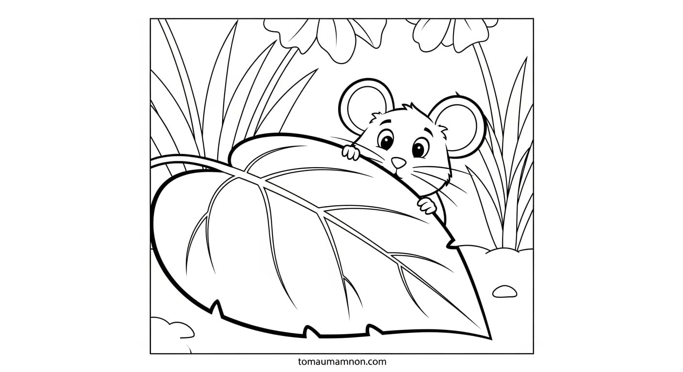 Tranh Tô Màu Con Chuột Chuột và bông hoa