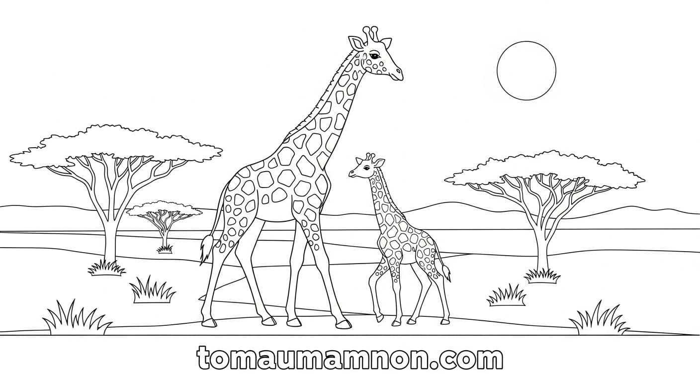 Tranh Tô Màu Con Hươu Cao Cổ Chú hươu cao cổ hoạt hình mỉm cười