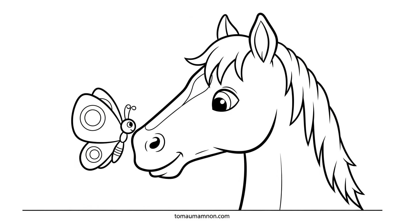 Tranh Tô Màu Con Ngựa Ngựa và cây cỏ