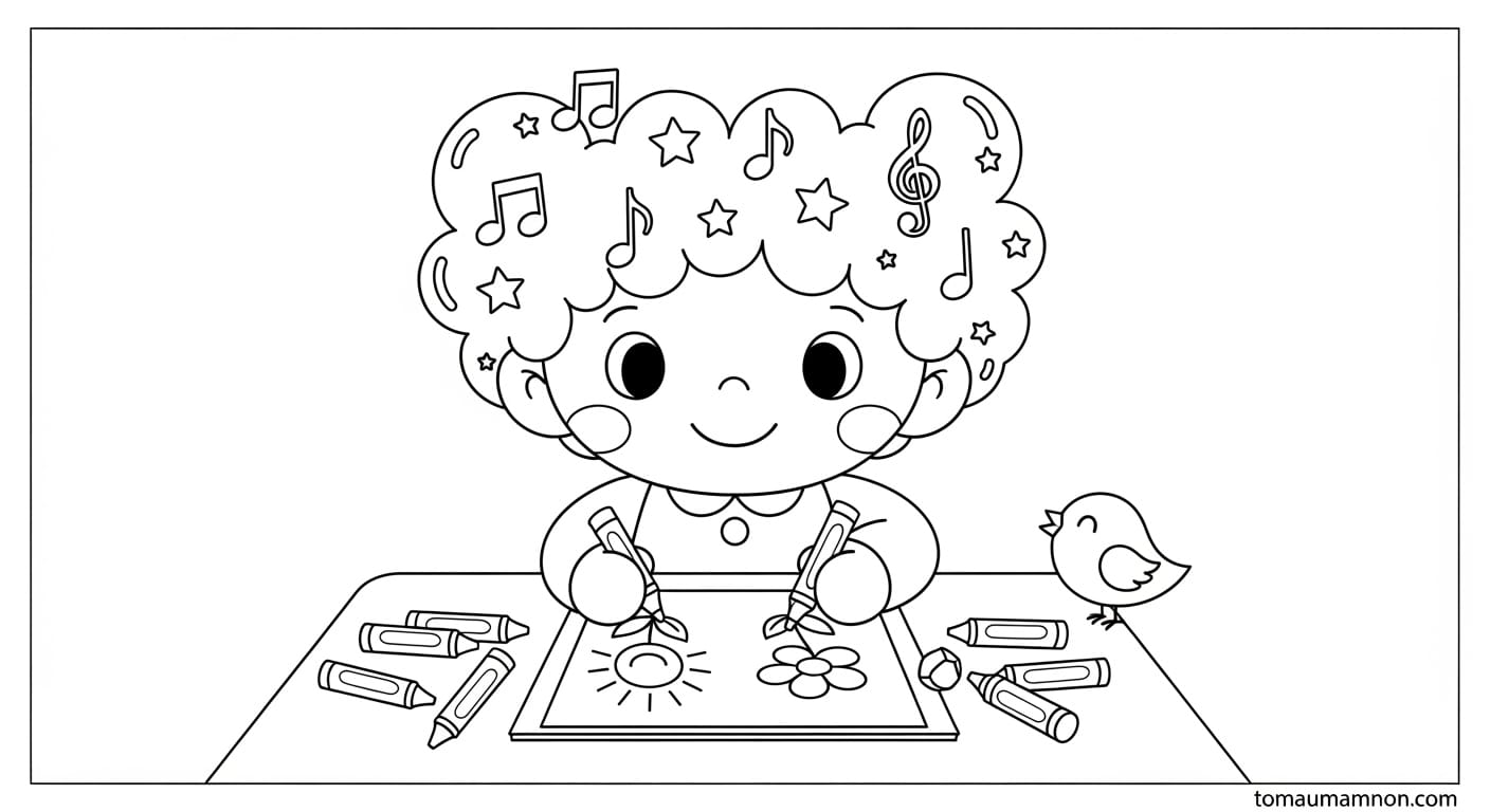 Tranh Tô Màu Doremi bé vui chơi với doremi