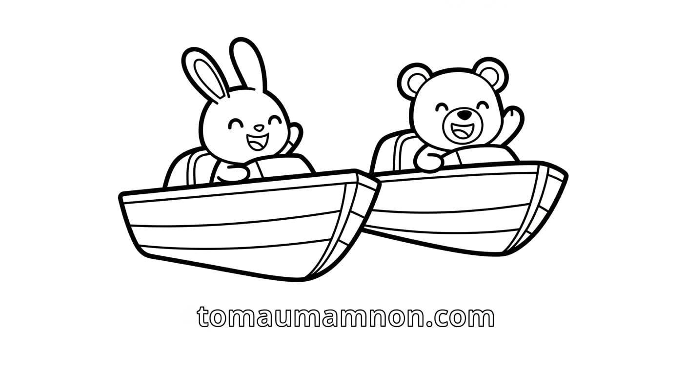 Tranh Tô Màu Lễ Hội Đua Thuyền Hai em bé trong lễ hội