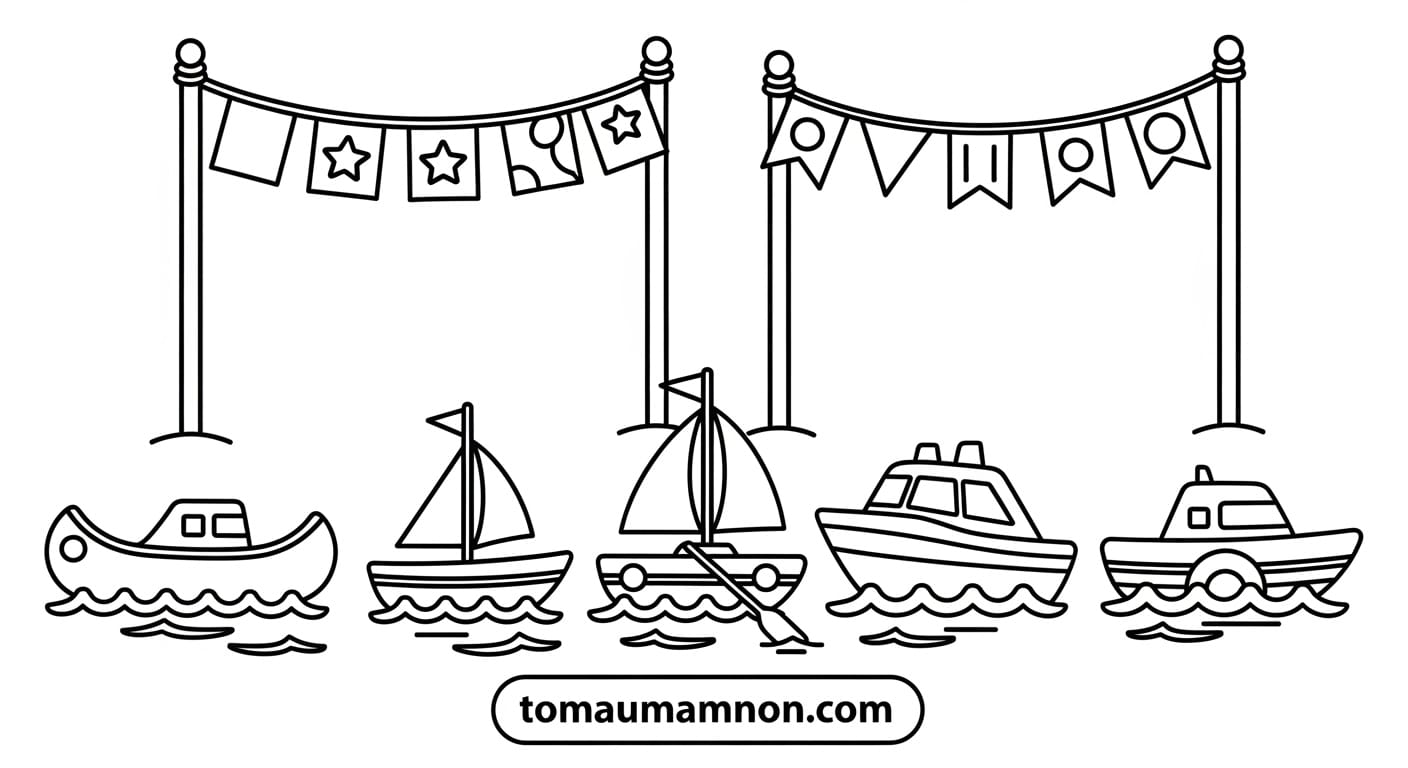 Tranh Tô Màu Lễ Hội Đua Thuyền Thuyền đua trên sông