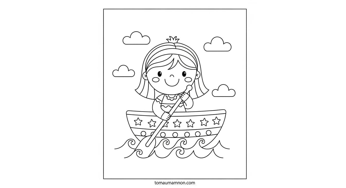 Tranh Tô Màu Lễ Hội Đua Thuyền Thuyền và cờ