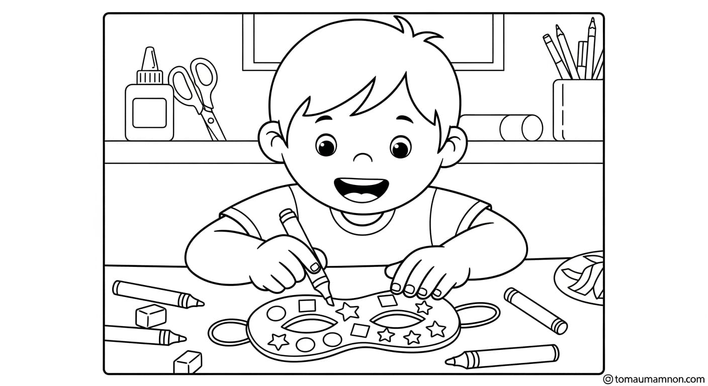 Trang tô màu mặt nạ dơi Halloween