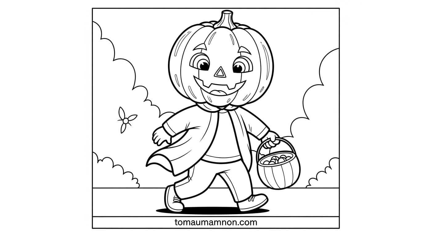 Mặt nạ bí ngô Halloween cho bé tô màu