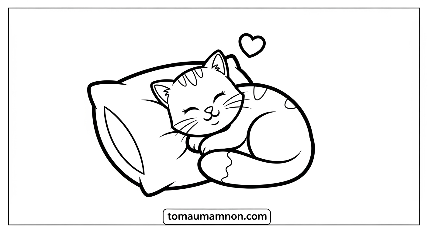 Tranh Tô Màu Mèo Pusheen Hình tô màu mèo Pusheen đang ăn