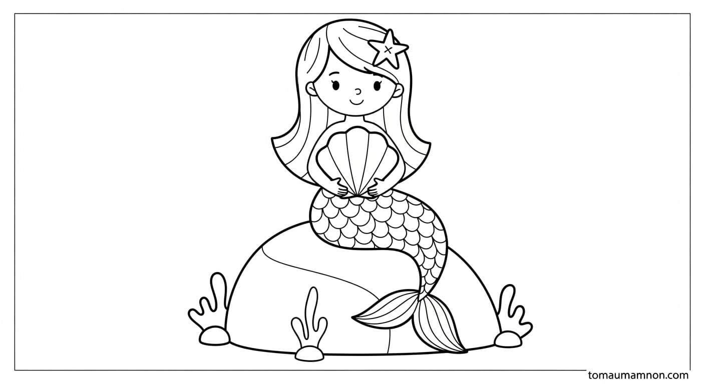 Hình tô màu Barbie Tiên Cá với đuôi lấp lánh