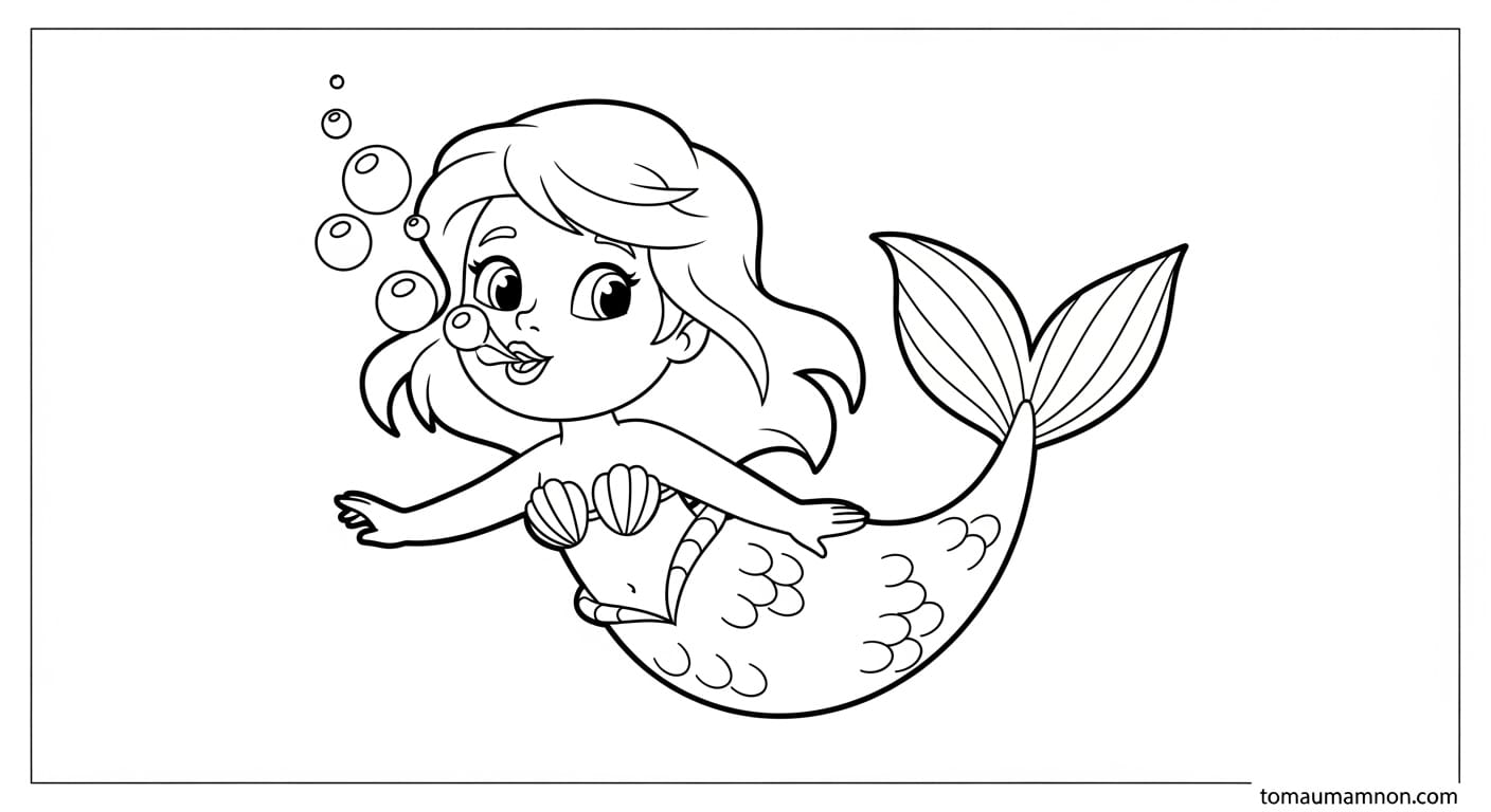 In tranh tô màu Nàng Tiên Cá Barbie trên giấy A4