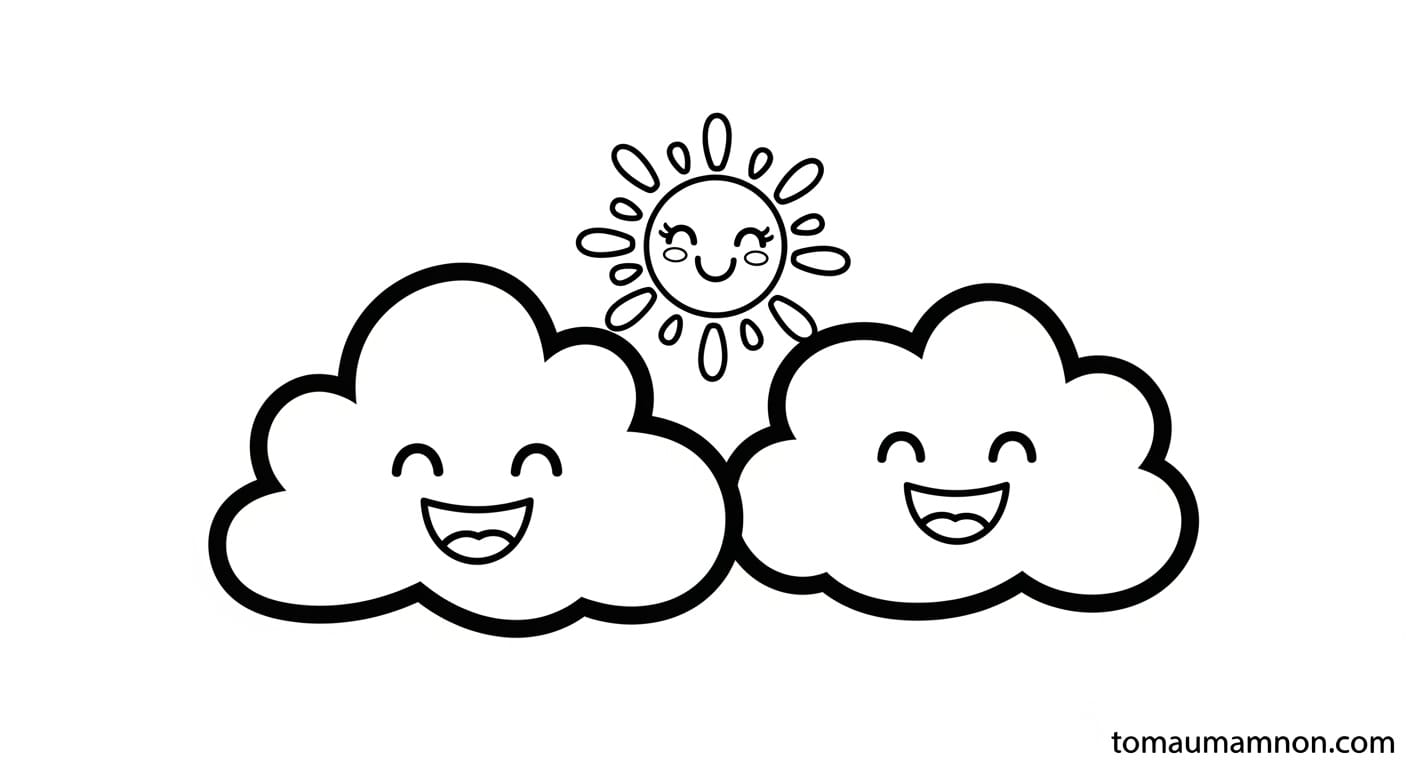 Tranh Tô Màu Ông Mặt Trời Và Đám Mây Tranh vẽ ông mặt trời và đám mây đơn giản cho bé
