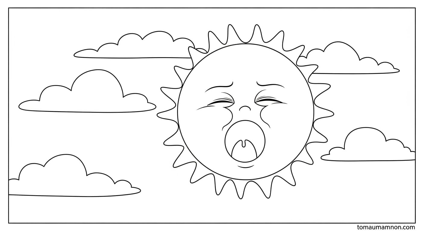 Tranh Tô Màu Ông Mặt Trời Và Đám Mây Đám mây đang che khuất ông mặt trời