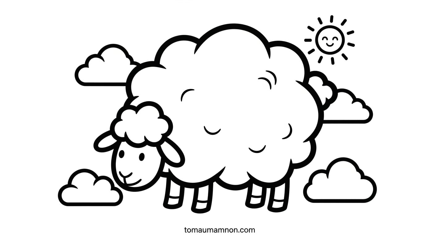 Tranh Tô Màu Ông Mặt Trời Và Đám Mây Ông mặt trời và đám mây hình trái tim