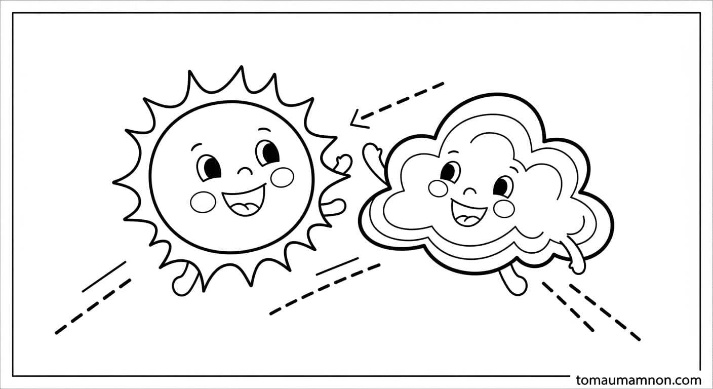 Tranh Tô Màu Ông Mặt Trời Và Đám Mây Ông mặt trời và những đám mây đang mưa