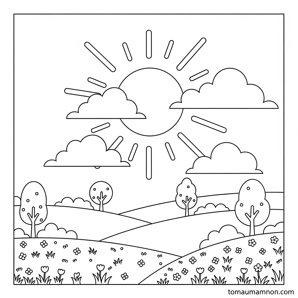 Hình tô màu hoa mai mùa xuân