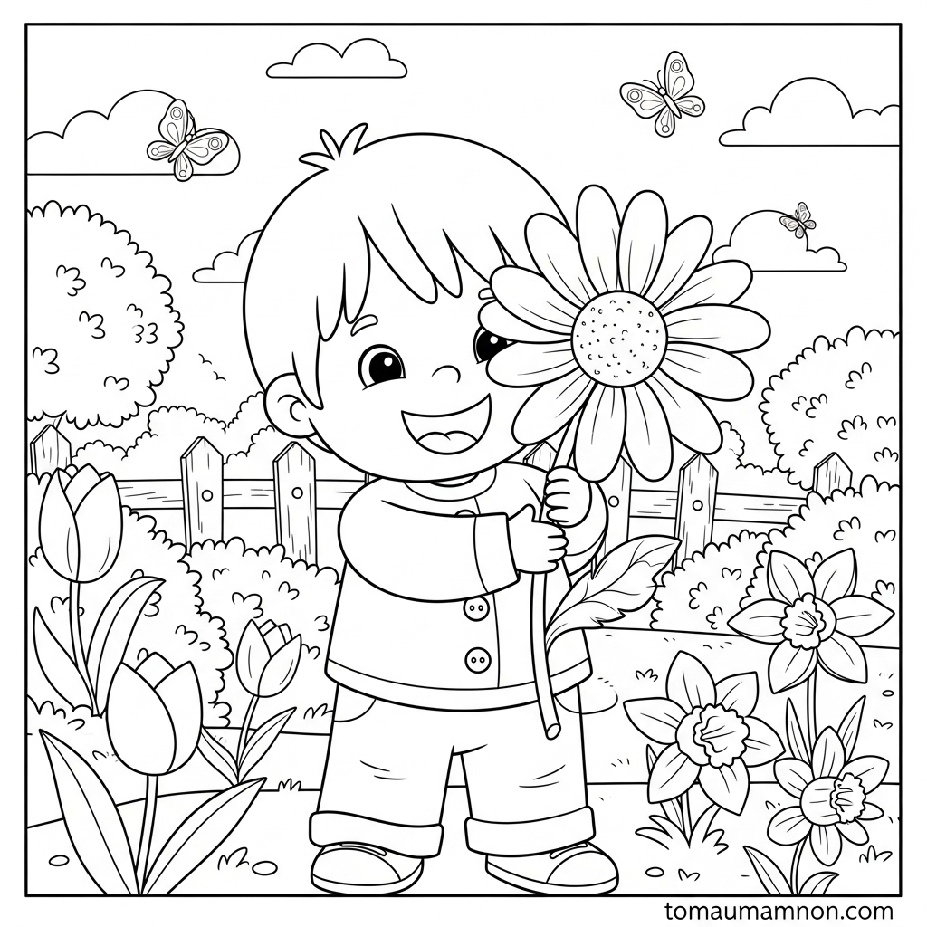 Tranh tô màu phong cảnh mùa xuân tươi đẹp