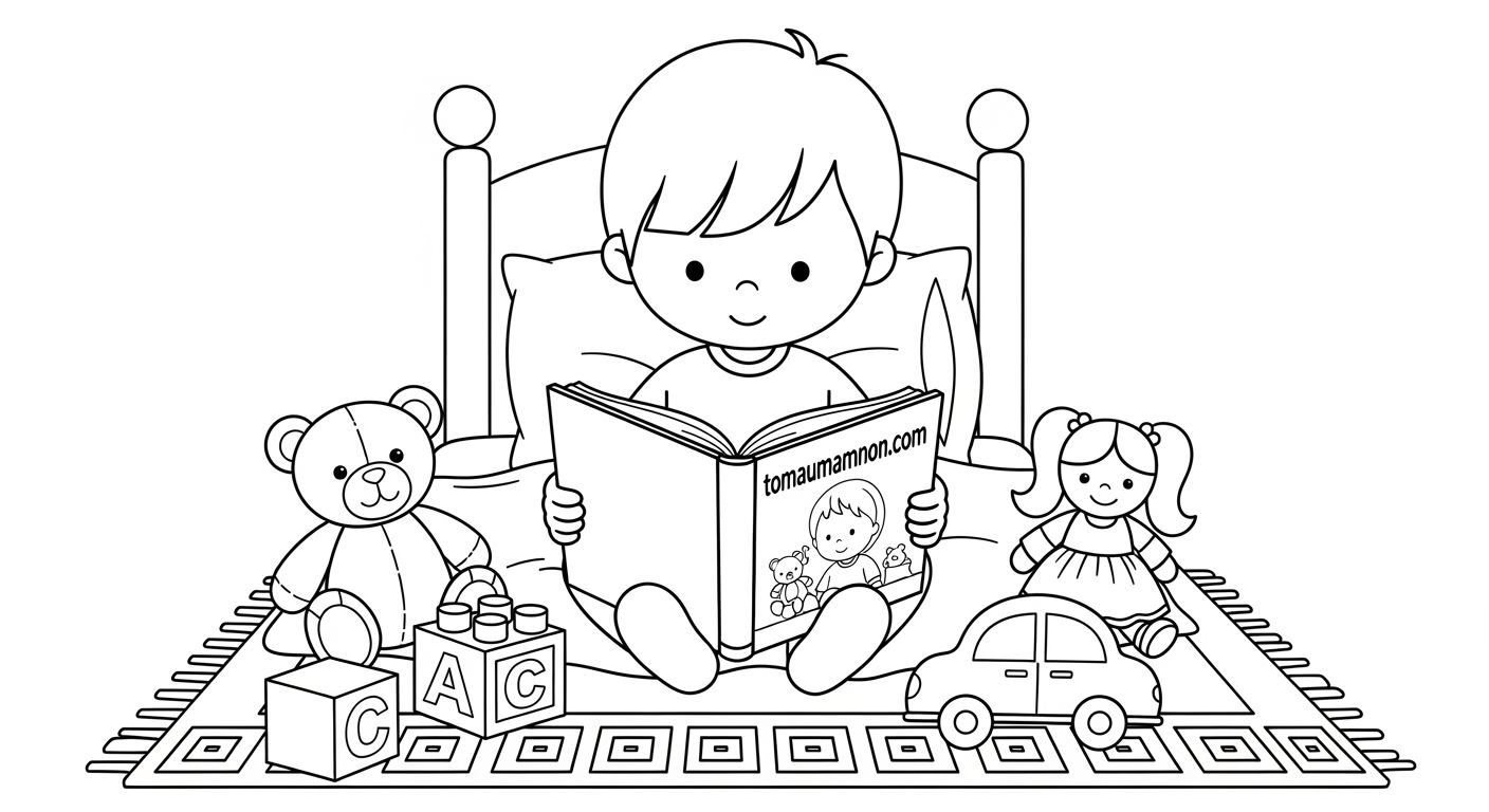 Tranh Tô Màu Phòng Ngủ Tranh tô màu phòng ngủ bé gái dễ thương với gấu bông