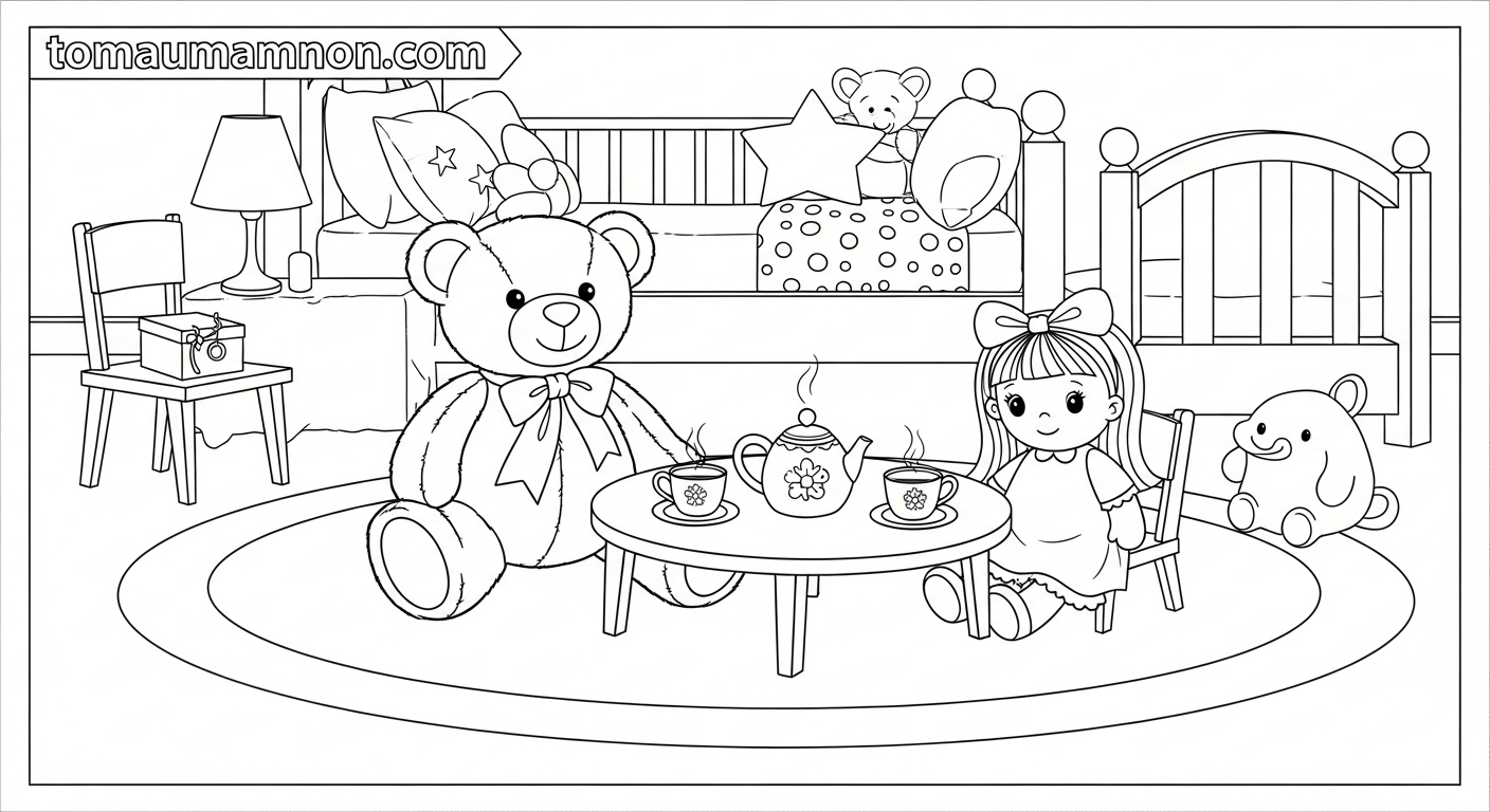 Tranh Tô Màu Phòng Ngủ Tranh tô màu phòng ngủ đơn giản cho bé tập tô
