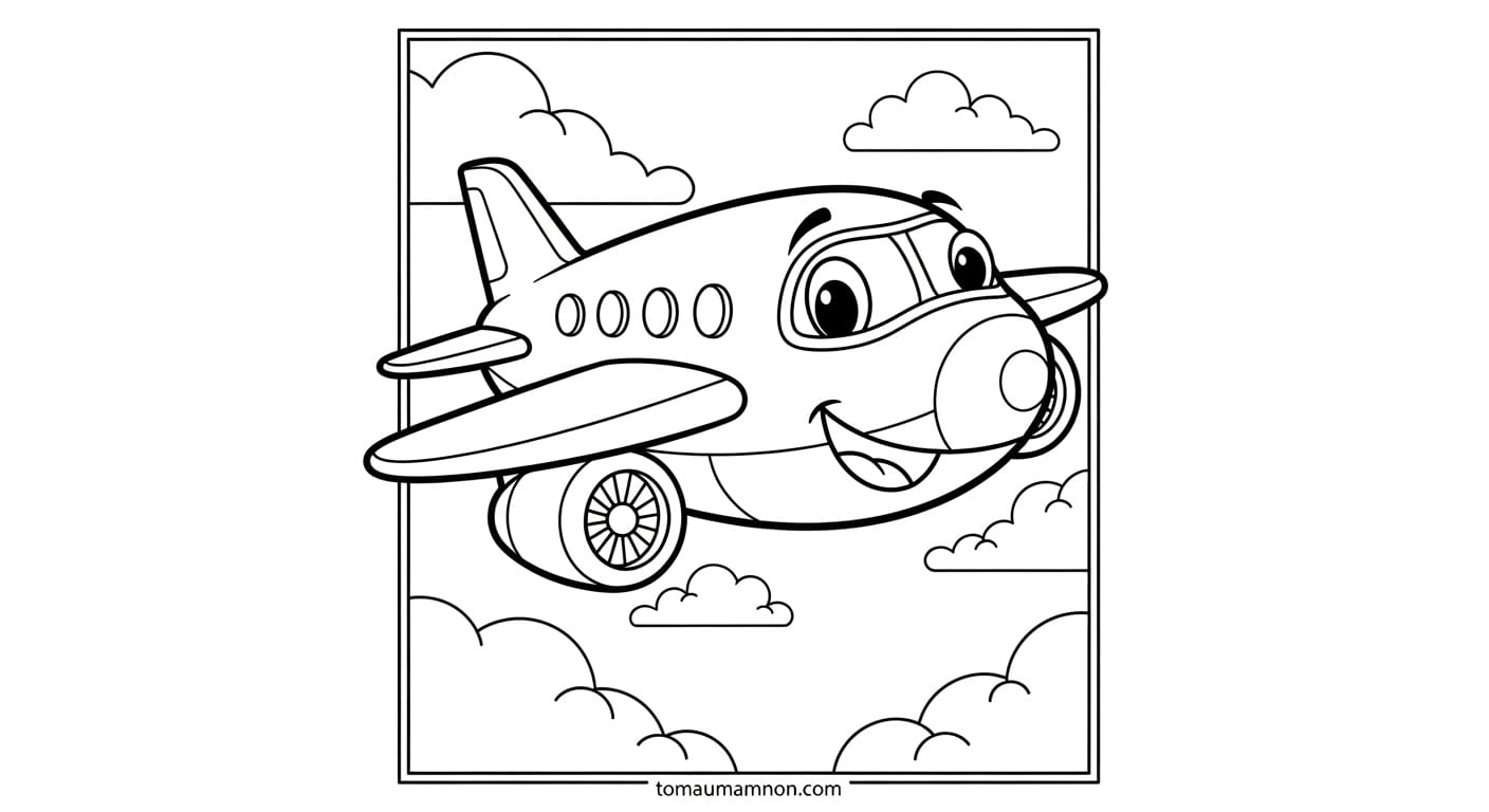 Tranh Tô Màu Phương Tiện Giao Thông Đường Hàng Không Phi cơ trên bầu trời