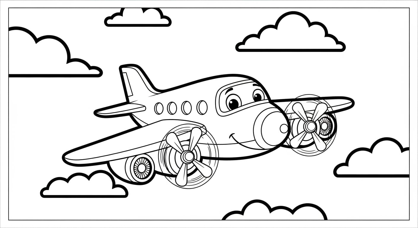 Tranh Tô Màu Phương Tiện Giao Thông Đường Hàng Không Máy bay trên trời xanh