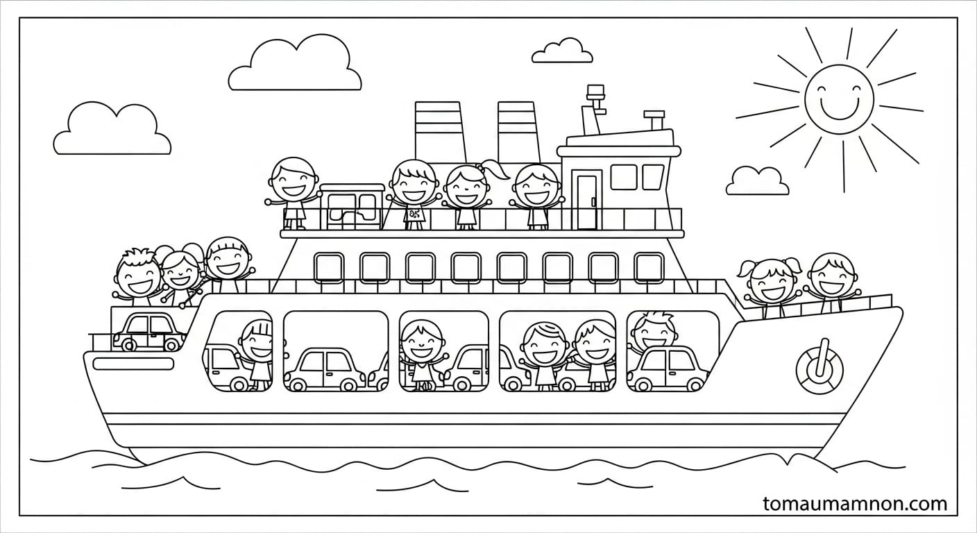 Tranh Tô Màu Phương Tiện Giao Thông Đường Thủy Tàu đánh cá