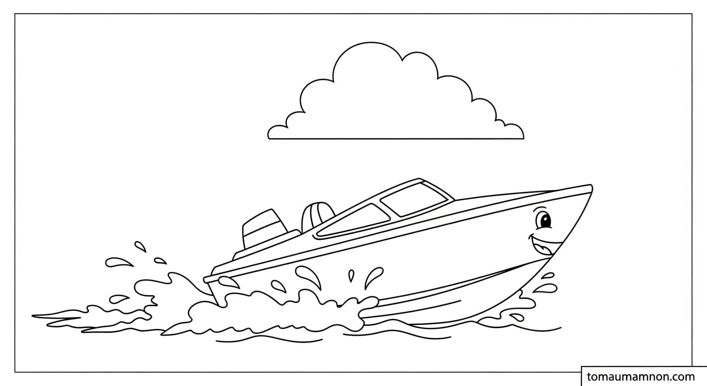 Tranh Tô Màu Phương Tiện Giao Thông Đường Thủy Cano trên sóng