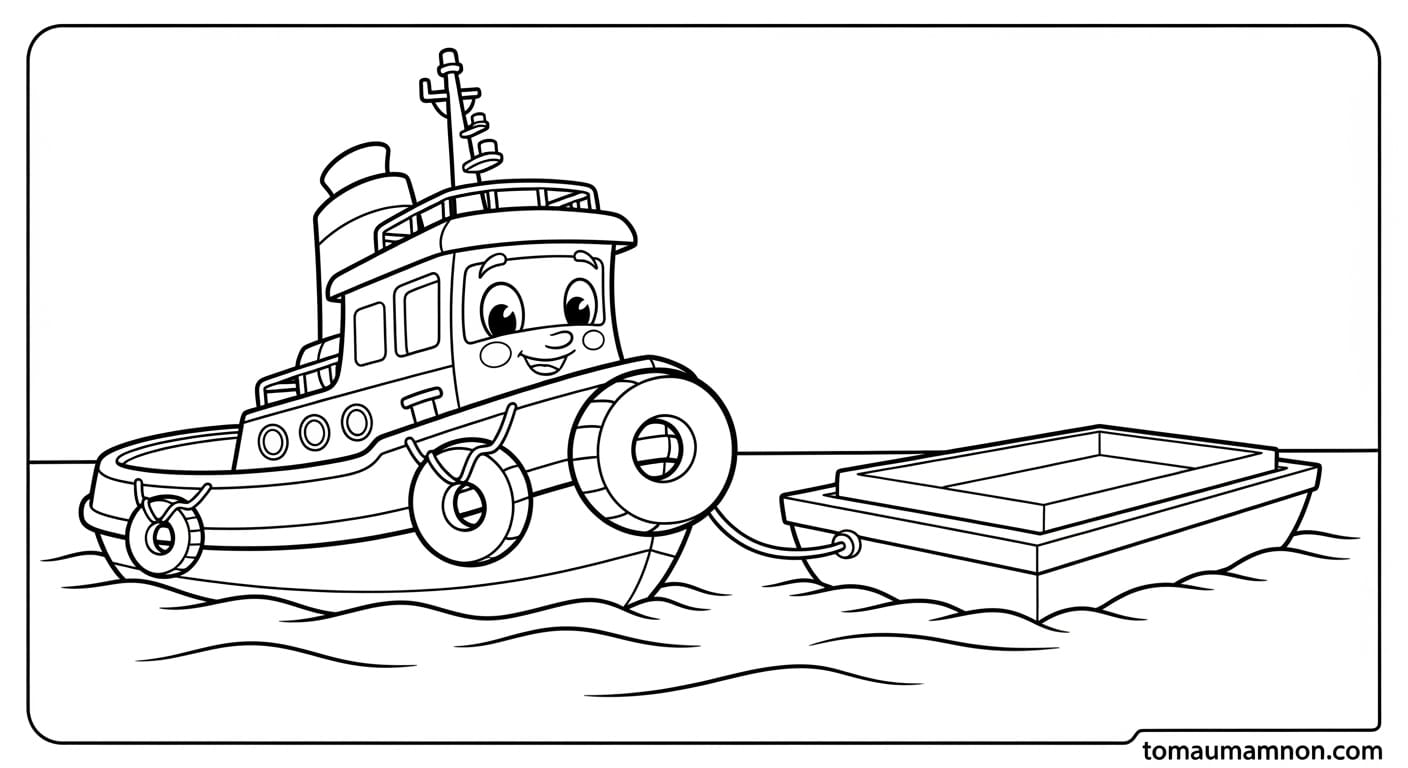 Tranh Tô Màu Phương Tiện Giao Thông Đường Thủy Tàu chở container