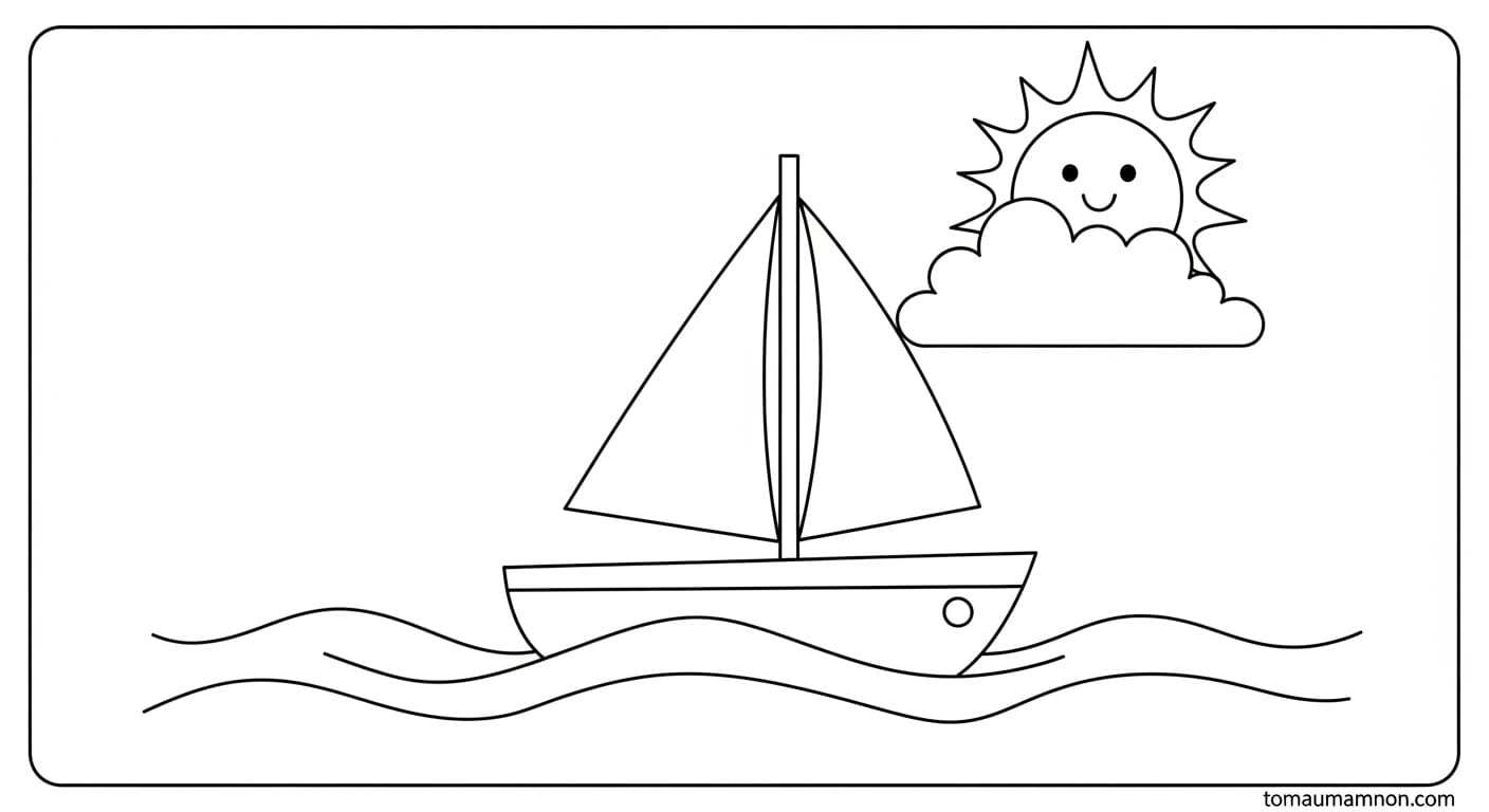 Tranh Tô Màu Phương Tiện Giao Thông Đường Thủy Tàu thủy trên biển