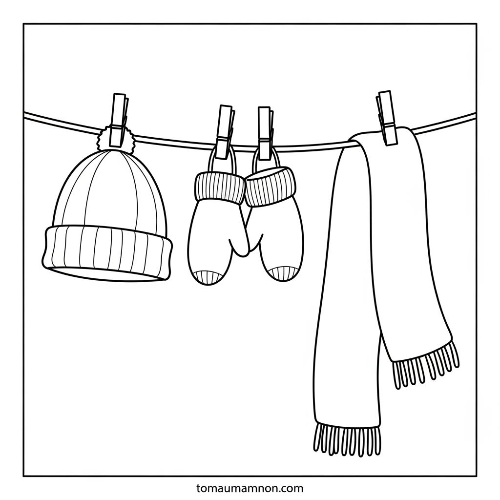 Tranh tô màu quần áo bé gái mùa đông