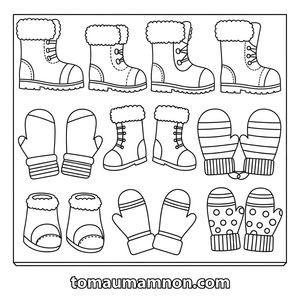 Mẫu in tranh tô màu quần áo mùa đông