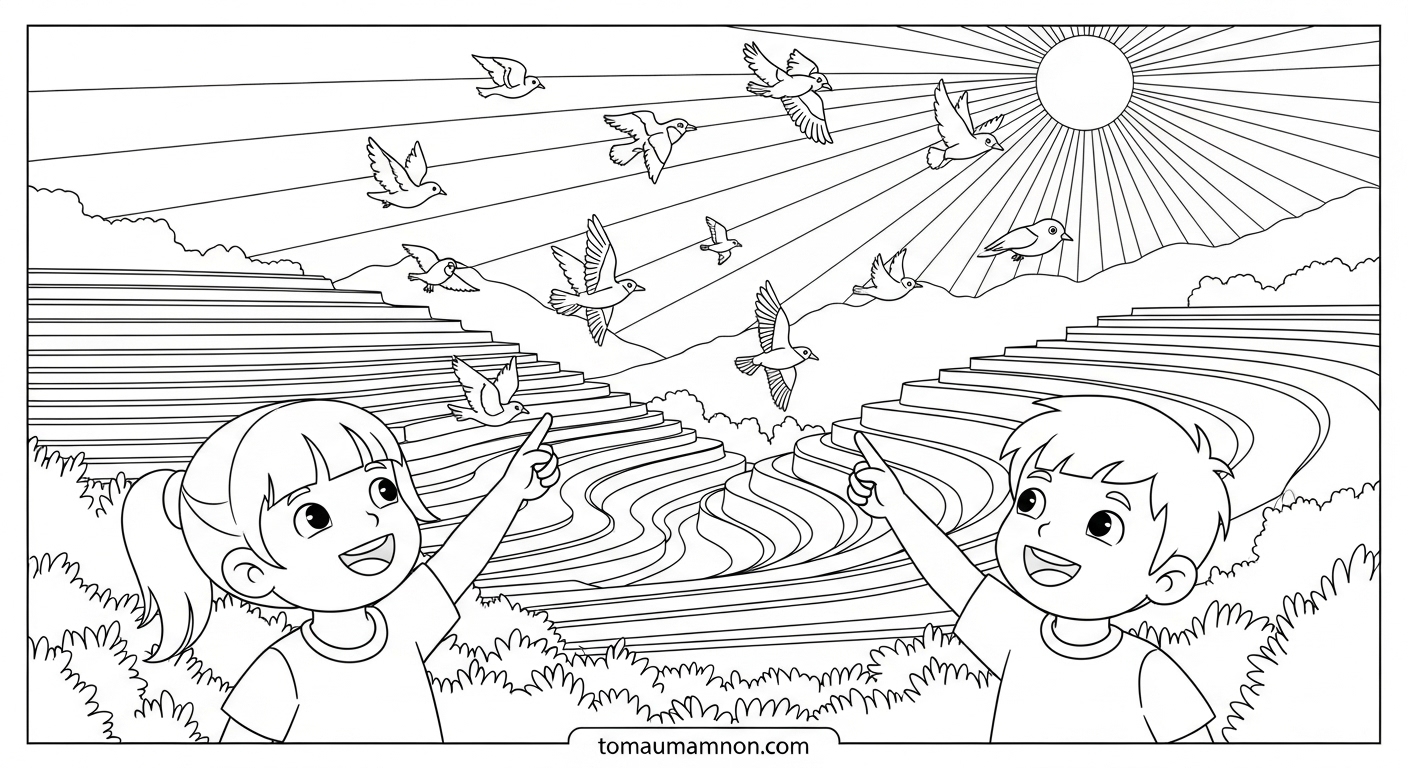 Hình tô màu ruộng bậc thang Sapa