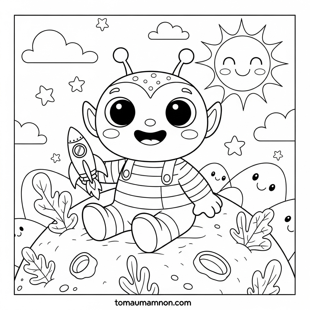 Tranh tô màu phi hành gia và phi thuyền