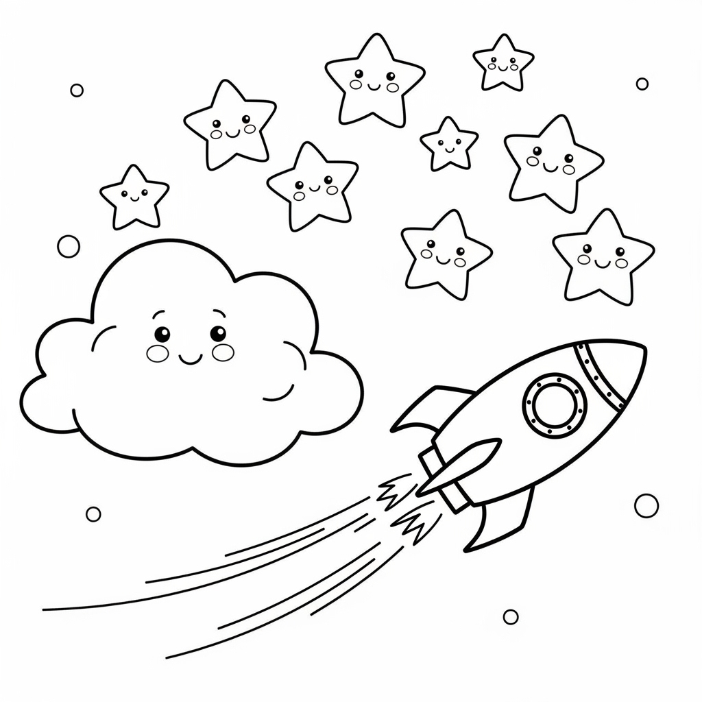 Tranh tô màu tên lửa và phi hành gia