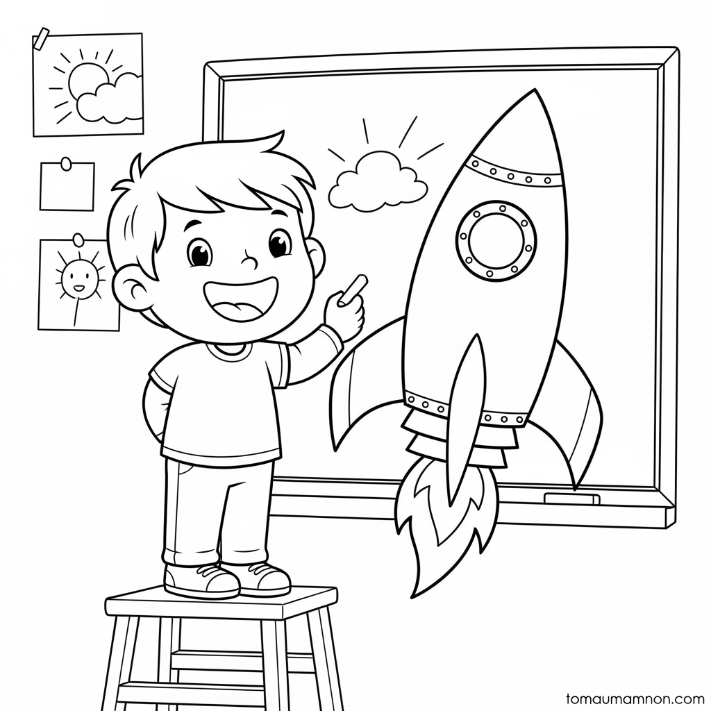 Hình tô màu hỏa tiễn bay vào không gian