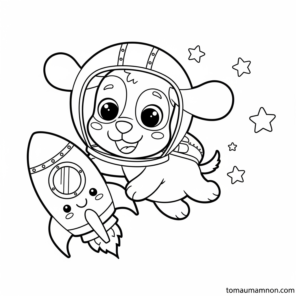 Tranh tô màu tên lửa dễ thương cho bé mầm non