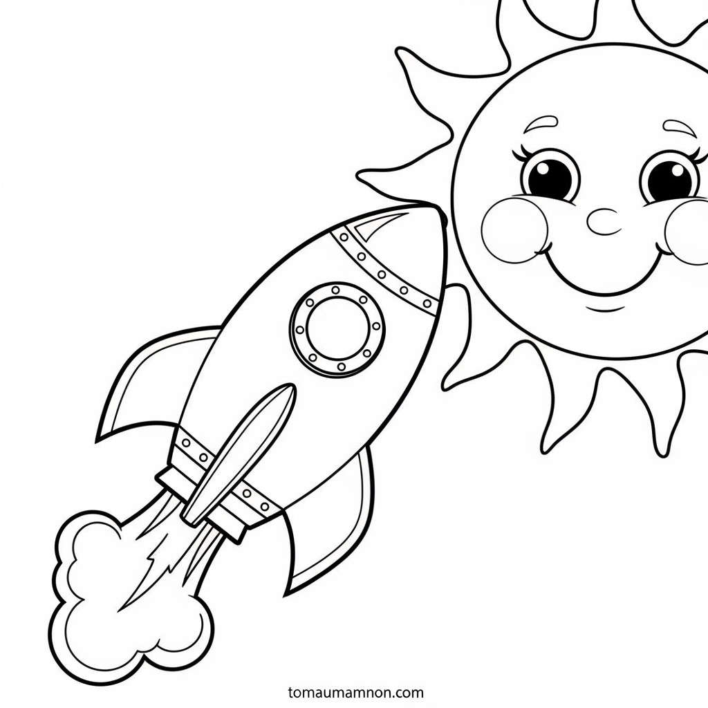 Tranh tô màu tên lửa phóng lên bầu trời