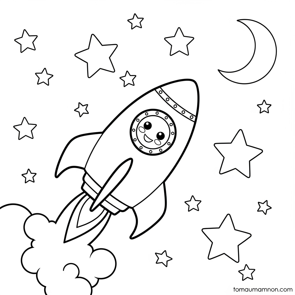 Tranh tô màu tên lửa đơn giản cho bé