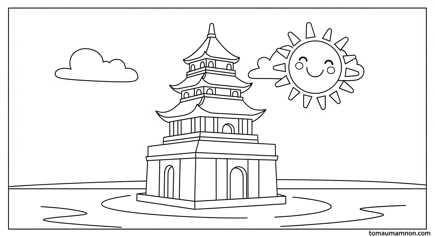 Tranh Tô Màu Tháp Rùa Tranh tô màu Tháp Rùa đơn giản cho bé