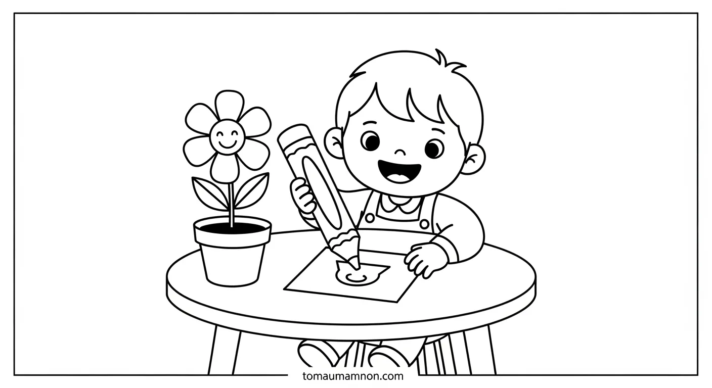 Tranh tô màu thiệp chúc mừng 20/11 bé và thầy cô vui tươi