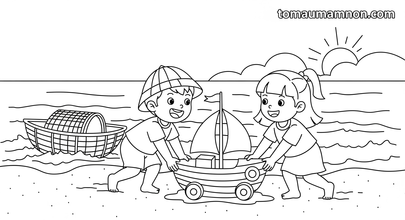Tranh Tô Màu Thuyền Thúng Tô màu thuyền thúng giúp bé tìm hiểu về cuộc sống ngư dân
