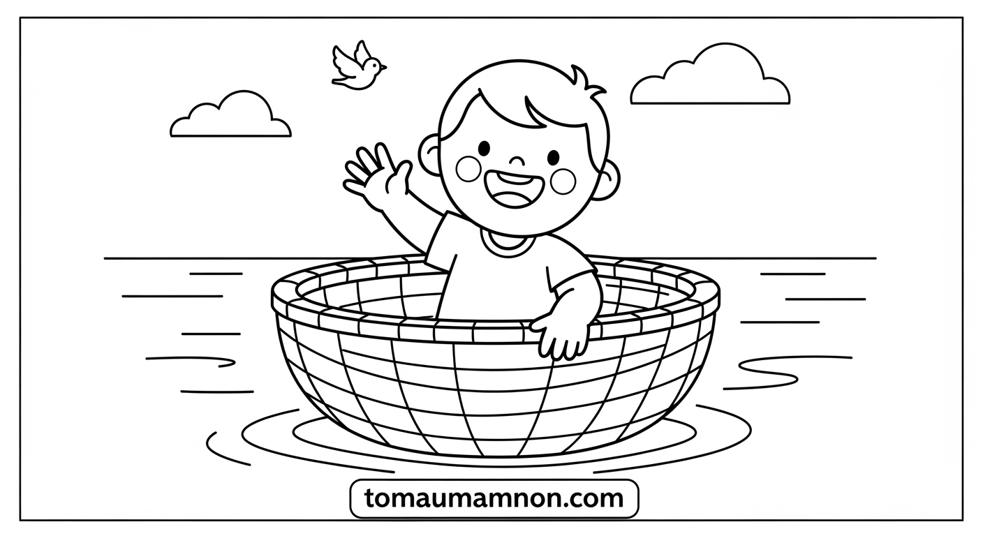 Tranh Tô Màu Thuyền Thúng Tranh tô màu thuyền thúng đẹp và dễ thương