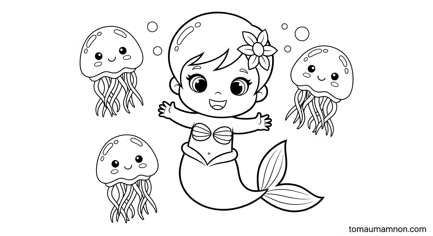 Tranh Tô Màu Tiên Cá Tranh tô màu tiên cá cute