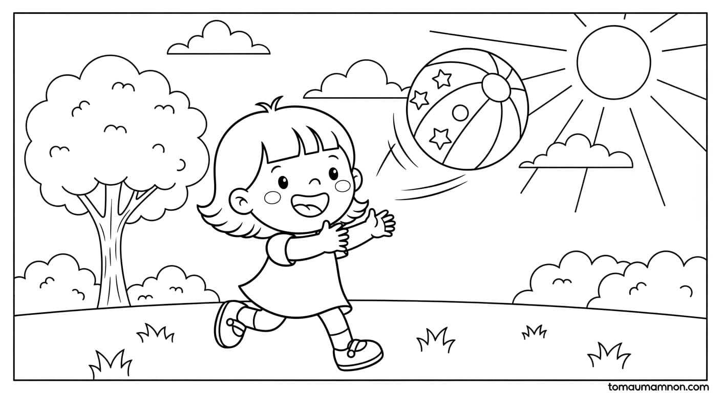 Tranh Tô Màu Trời Nắng Tranh tô màu ông mặt trời và đám mây