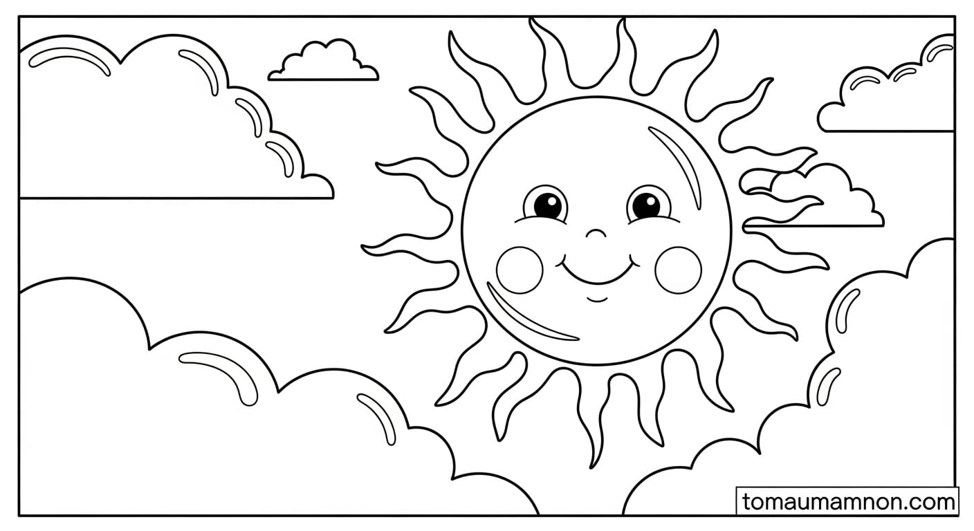 Tranh Tô Màu Trời Nắng Tranh tô màu trời nắng vui nhộn