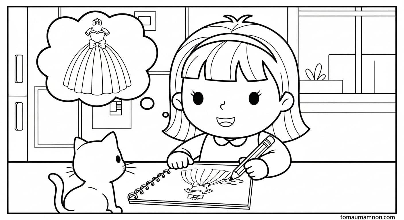 Tranh Tô Màu Váy Dạ Hội Váy đơn giản nhưng sang trọng