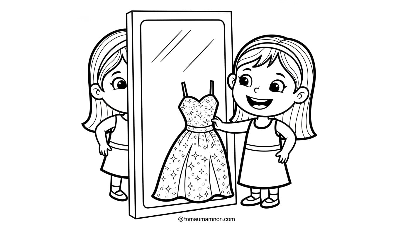 Tranh Tô Màu Váy Dạ Hội Váy bồng bềnh như mây