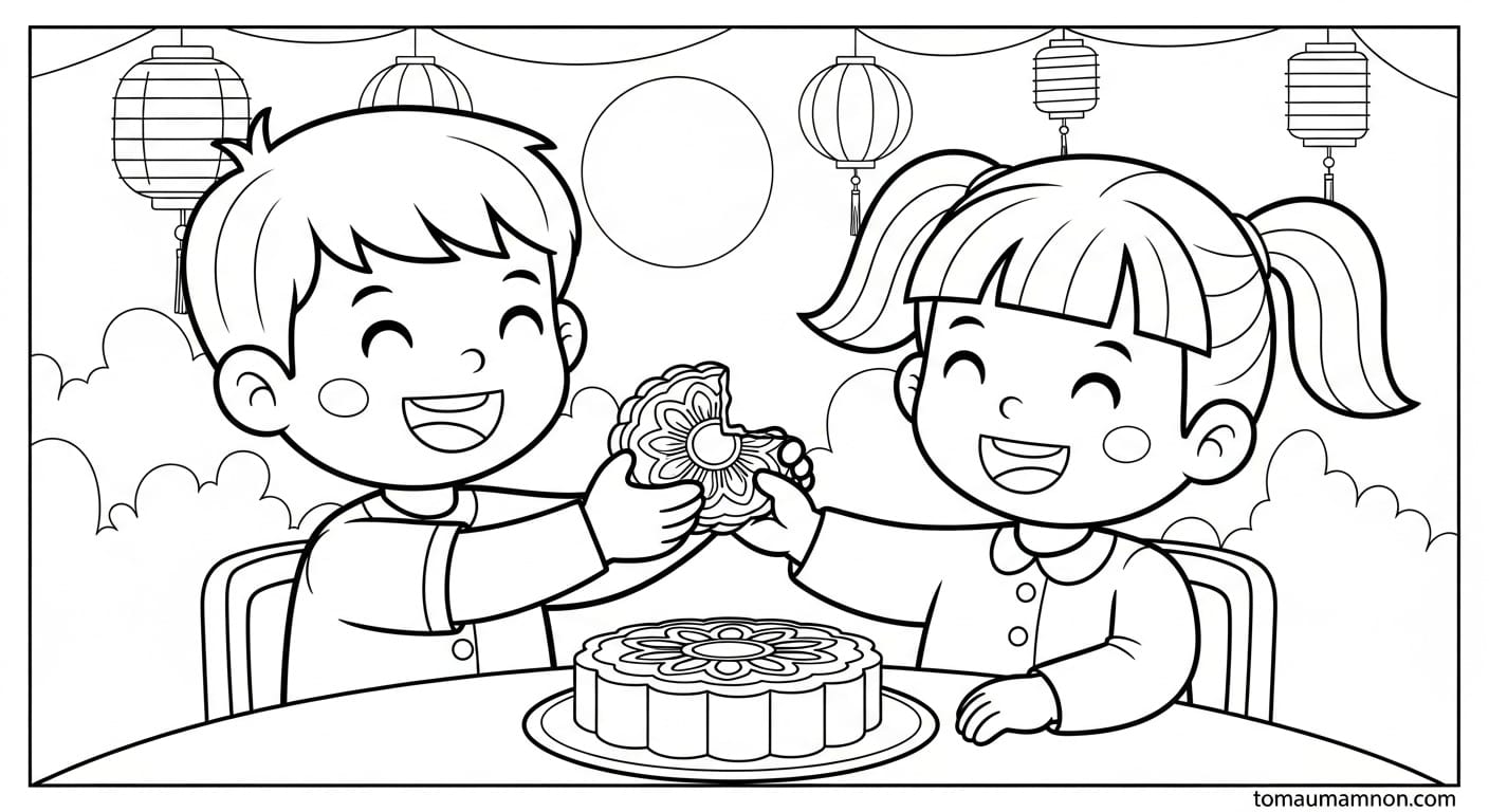 Tranh Trung Thu Thiếu Nhi Bé thiếu nhi rước đèn