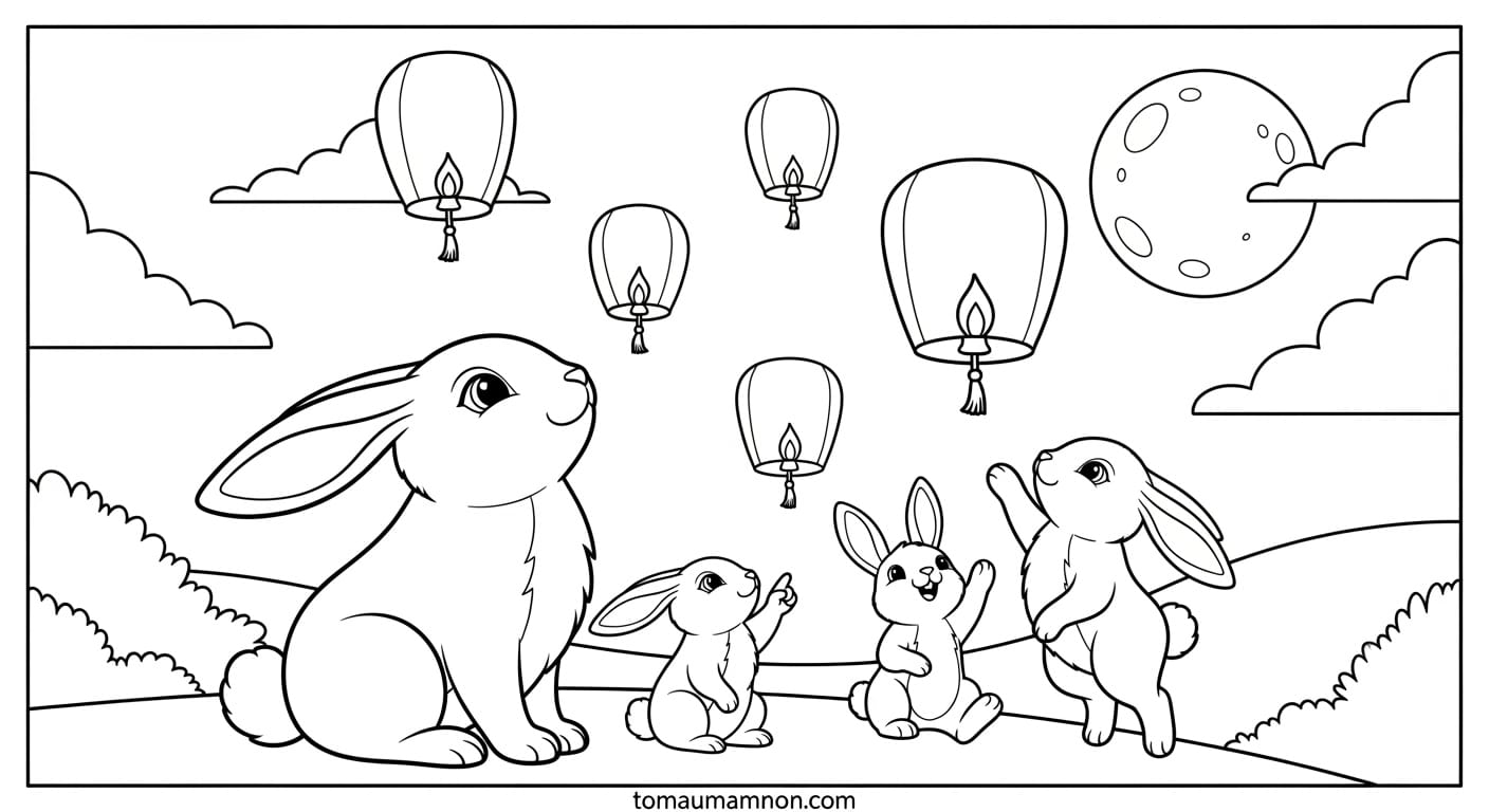 Tranh Trung Thu Thiếu Nhi Trẻ con phá cỗ