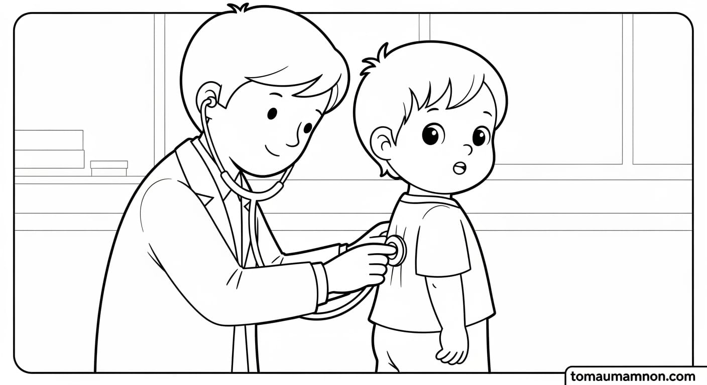 Tranh Vẽ Bác Sĩ Khám Bệnh Tranh tô màu bác sĩ cho bé mầm non