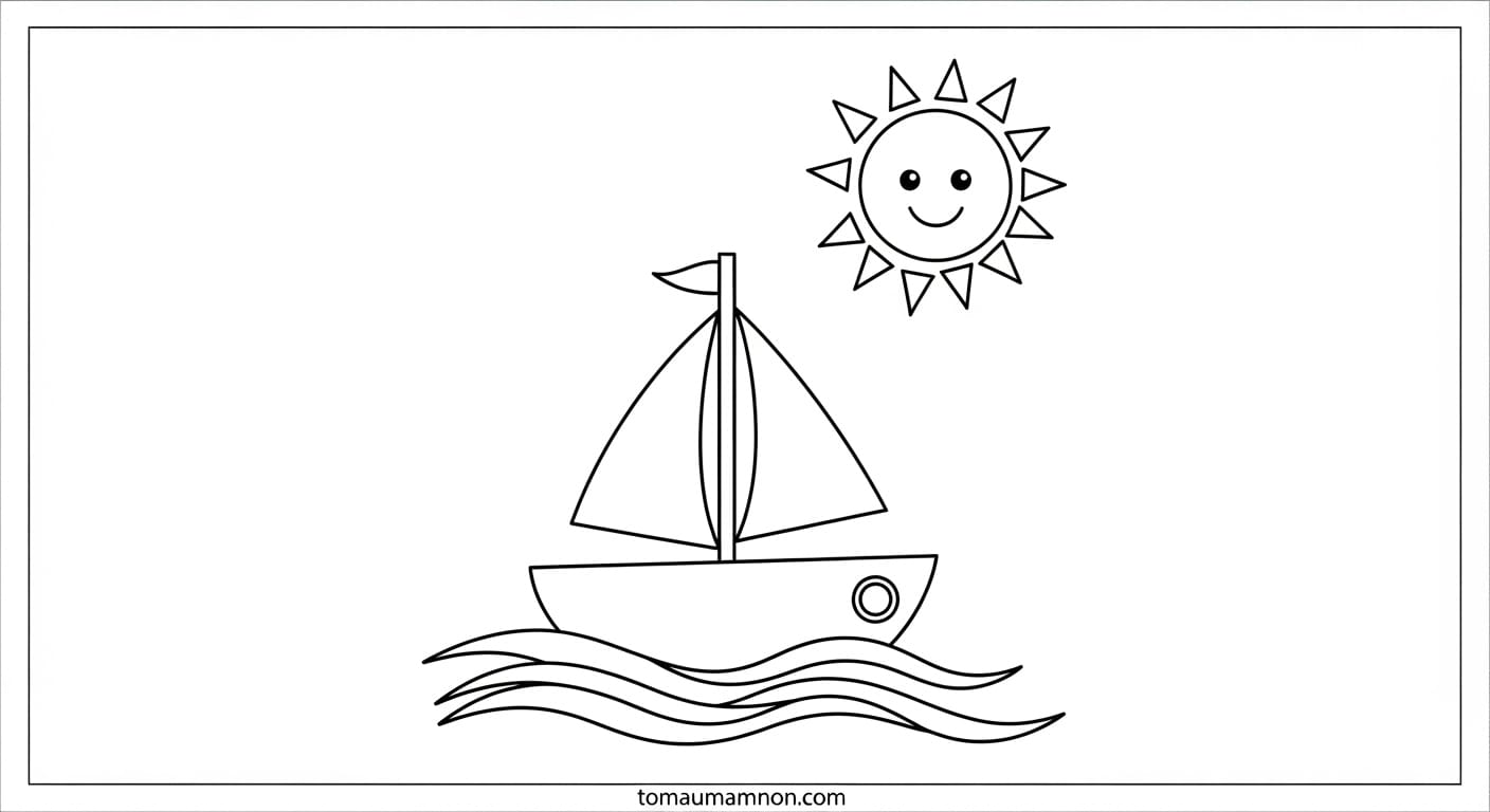 Tranh Vẽ Bãi Biển Bé trai thả diều trên bờ biển